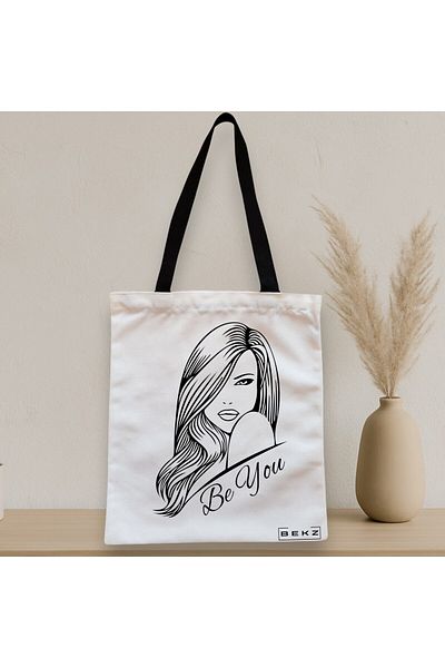 BEKZ Sacosa Textila Cu Fermoar, Geanta Tote, Model Be You 3, 38x34.5 Cm, Alba, ®