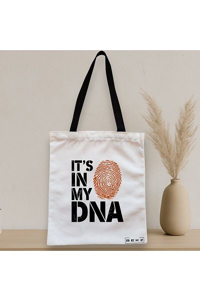BEKZ Sacosa Textila Cu Fermoar, Geanta Tote, Model It's In My Dna, 38x34.5 Cm, Alba, ®