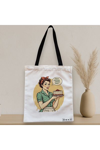 BEKZ Textile Bag With Zipper, Tote Bag, Fresh Sarcasm Served Daily Model 38 X 34.5 Cm, ​​White, ®