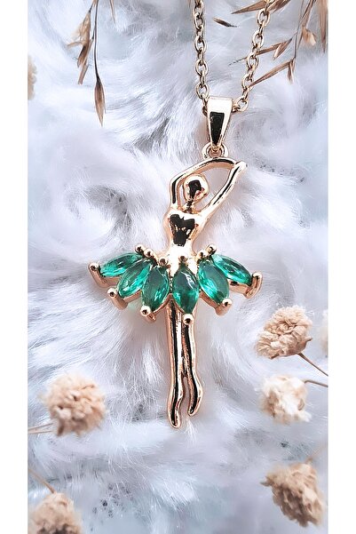 Serenity قلادة من الفولاذ بحجر الزركون الأخضر مع شكل راقصة الباليه