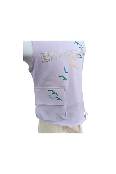 nk kids Girls' Tank Top T-Shirt Enjoy Printed Bag Pocket Sleeveless Lilac Color