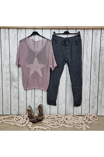 pudubutik Mercerized Mesh Knitwear Blouse Powder Italian