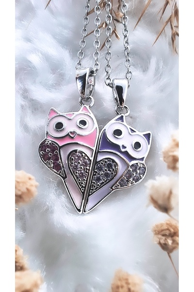 Serenity قلادة مغناطيسية مزدوجة من الفولاذ مع شكل بومة