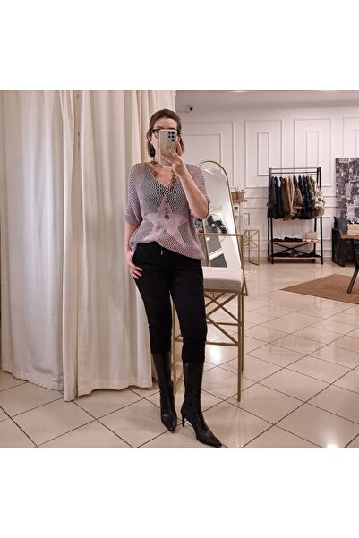 pudubutik Mercerized Mesh Knitwear Blouse Powder Italian