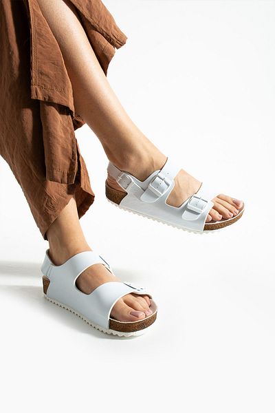 COMFORT OF PANTOFOLE CORK SOLE WHITE SANDALS