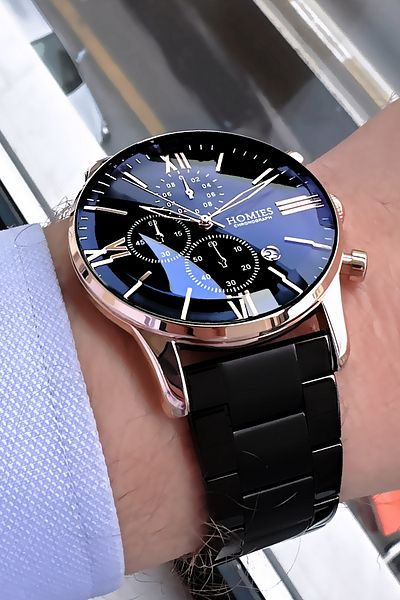 Homies Original Special Boxed Cutout Glass Men's Wristwatch Black Color Steel Band Gift Bracelet Hme2065C2