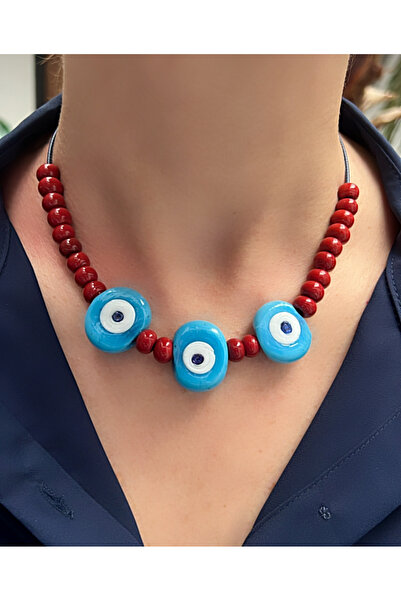 Kutcha Accessories الملونة عين الشر مطرز قلادة بودروم تصميم يدوي