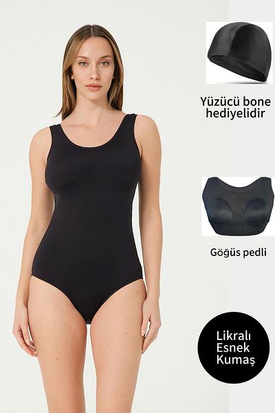 vawensea Women's Solid Color Swimwear Black (with Breast Pad)