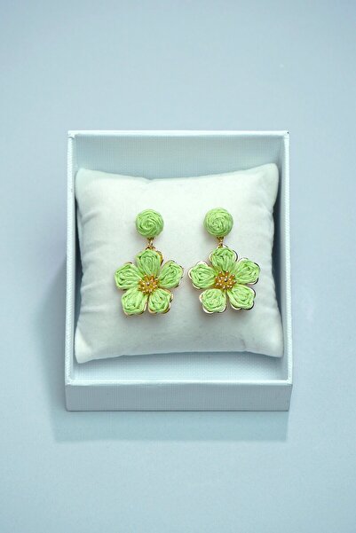 Rumon Sallantılı Örgü Hasır Çiçek Küpe