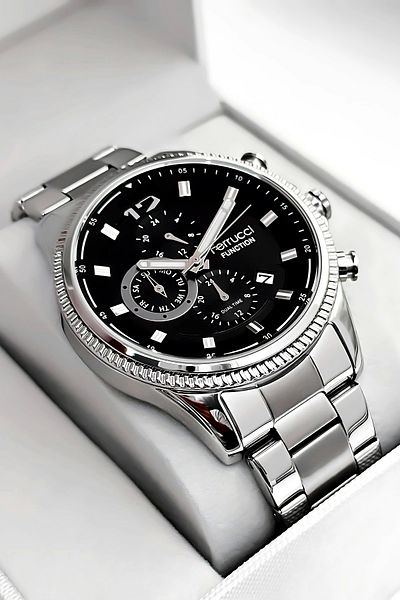 Ferrucci Men's Functional Wristwatch - Silver-Black Bracelet 3Atm Different Coordinates