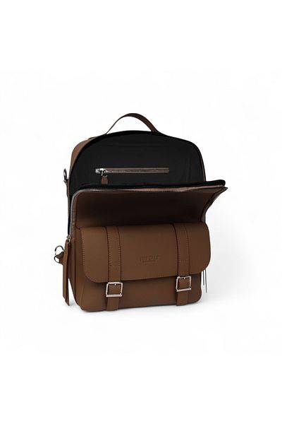 PAFTALI DERİ Padded Leather Backpack – Medium Size, Laptop Compatible, Covered Buckle Pocket, 38X26X6 cm
