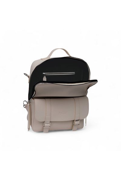 PAFTALI DERİ Padded Leather Backpack – Medium Size, Laptop Compatible, Covered Buckle Pocket, 38X26X6 cm