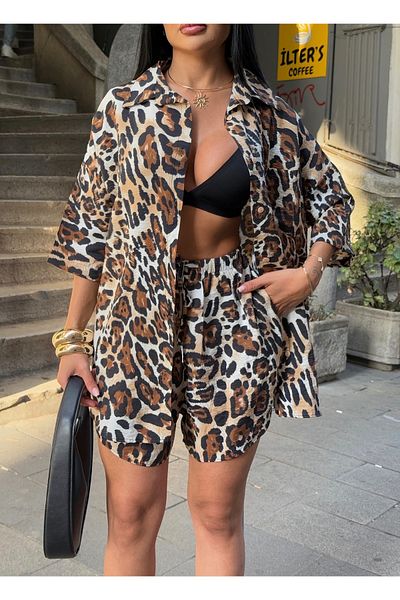 LB Laluna Butik Σετ σορτς πουκάμισο Oversize Γυναικείο Len Look