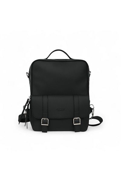 PAFTALI DERİ Padded Leather Backpack – Medium Size, Laptop Compatible, Covered Buckle Pocket, 38X26X6 cm