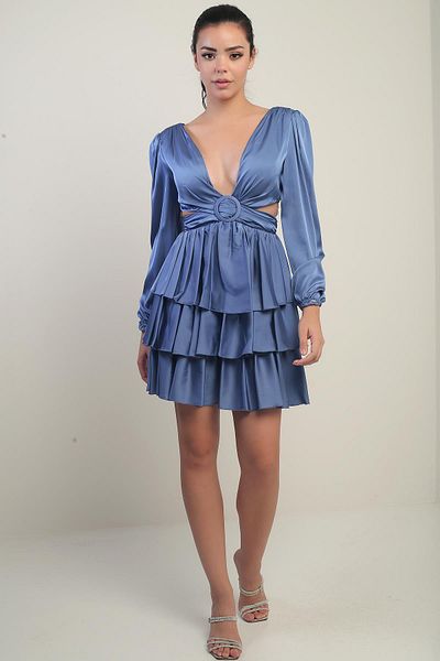 By Saygı Rochie scurtă din satin pentru femei, față, spate, cu decolteu în V, talie decoltată, căptușită