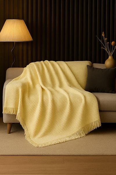 Rell Home شال أريكة من القطن المنسوج مقاس 170 × 220 سم – بطانية تلفزيون مهدبة وغطاء أريكة مزخرف