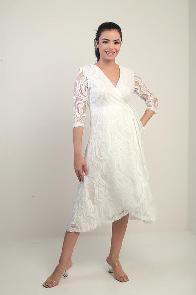 By Saygı Rochie din dantelă înfășurată cu guler dublu