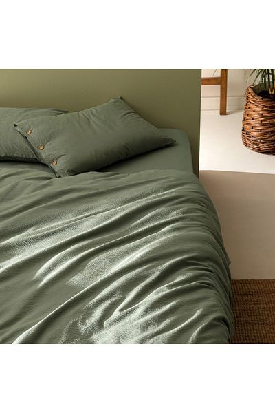 Madame Coco Linda Einzelbettbezug-Set aus waschbarem Seersucker - Khaki