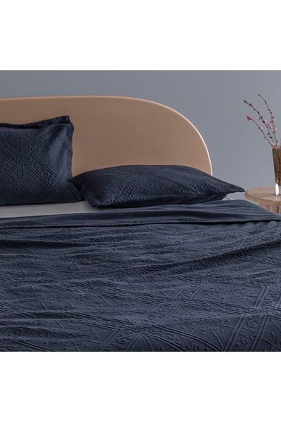 Madame Coco Marjolaina Doppelbett-Tagesdecke aus 100 % Baumwolle, Marineblau