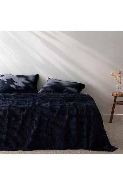 Madame Coco Beatrice Tagesdecke für Doppelbett, 100 % Baumwolle, Marineblau