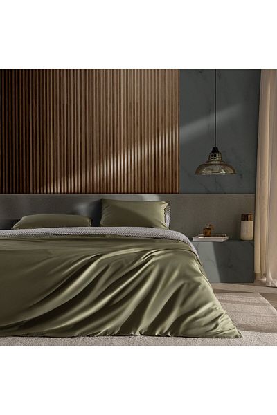 Madame Coco Dennie Bettwäsche-Set, Kingsize, 100 % Baumwolle, bedruckter Satin, Khaki