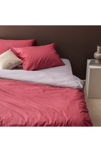 Madame Coco Juin Bedrucktes Bettbezug-Set aus Baumwolle für Einzelbett, Weinrot