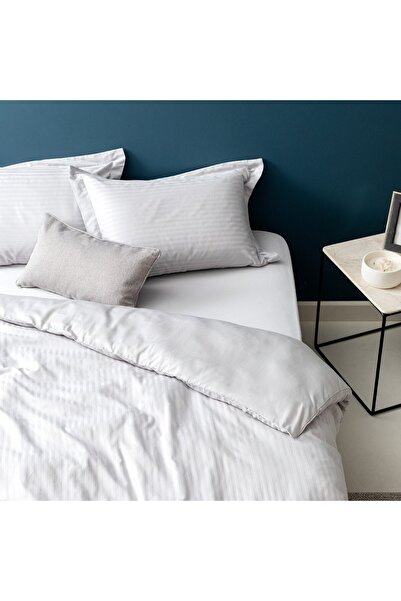 Madame Coco Elicia Doppelt gestreiftes Satin-Bettbezug-Set - Hellgrau