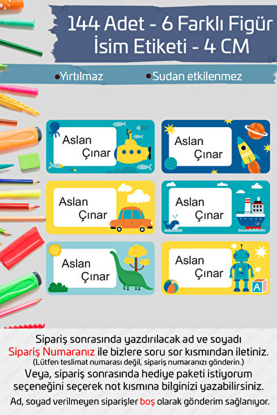 hdsticker İsme Özel Okul Etiketi Kalem Defter Etiketi Özel Isim Yazılabilen S...
