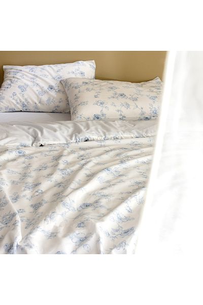 Madame Coco Tiny King Size Ranforce Bettbezug-Set, 100 % Baumwolle, elastisch, bedruckt, Blau