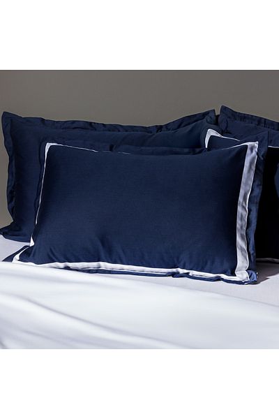 Madame Coco Jeanne Satin-Bettbezug-Set mit Bordüre, Kingsize, Marineblau/Weiß