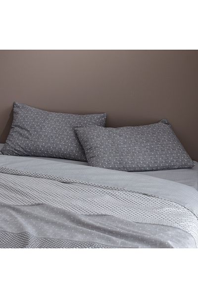 Madame Coco Hugo Bedrucktes Bettbezug-Set aus Baumwolle, Kingsize, Grau
