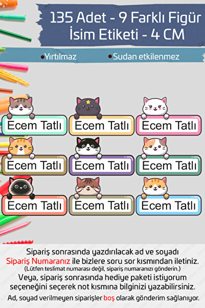 hdsticker İsme Özel Okul Etiketi Kalem Defter Etiketi Özel İsim Yazılabilen S...