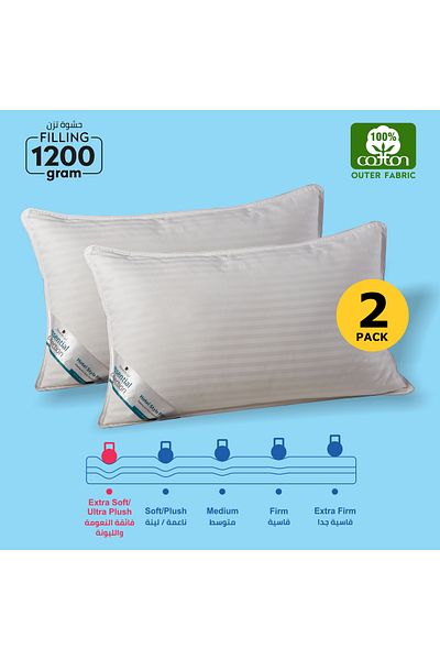 Donetella 1200 Gms Pillow - 50x75 Cm Hotel Style 100% Cotton - Gel Fiber Filling Pack Of 2