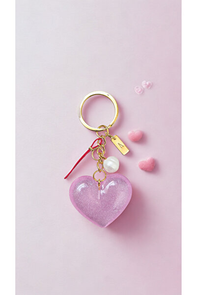 Aydın Deri Luxury Harfli, Doğal Incili, Kırmızı Şans Ipli, Kalp Çanta Aksesuarı Çanta Süsü Anahtarlık