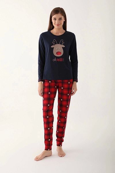 Arnetta Deer Navy Blue Women's Long Sleeve Pajama Set