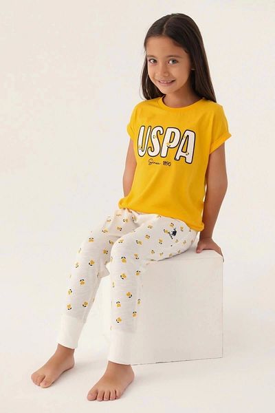 U.S. Polo Assn. Κείμενο με άδεια χρήσης Εκτυπωμένο κίτρινο σετ πιτζάμες για κορίτσια