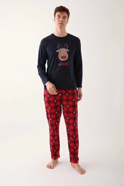 Arnetta Ανδρική μακρυμάνικη φόρμα πιτζάμες 2752 Deer Tiny Navy Blue