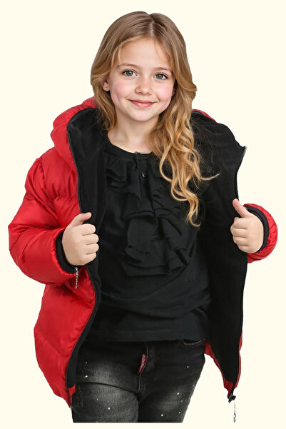 Royalside Jachetă de iarnă gonflabilă, roșie, impermeabilă, rezistentă la vânt, pentru fetiță - cu glugă