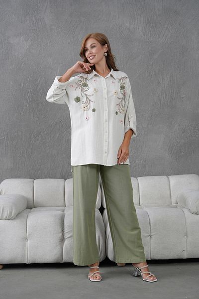 BURRASCA Embroidered Stone Linen Suit