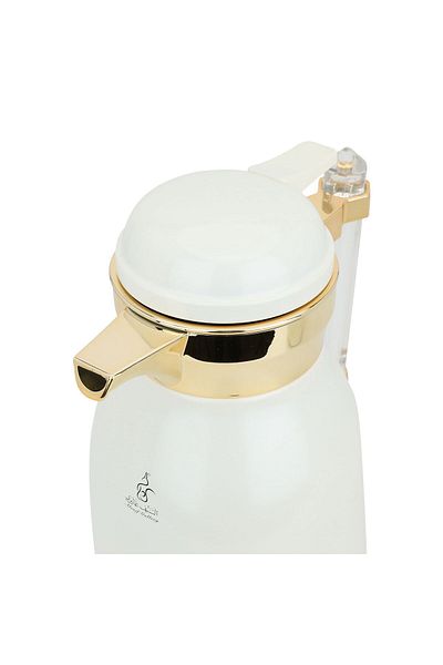 Alsaif Gallery Shahad Set Of White And Silver Thermos With Gold Font And Acrylic Handle, Two Pieces