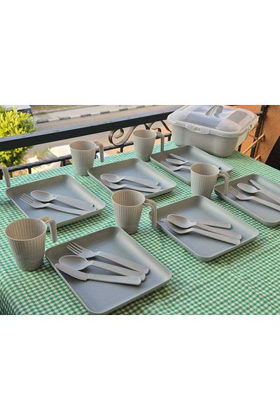 Evida 6-Person 32-Piece Picnic Set 6 Plates 6 Cups 6 Spoons-Fork-Knife Picnic Set