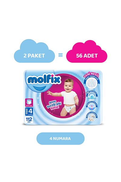 Molfix Pants Baby Diapers Size 4 Maxi Monthly Advantage Package 112 Pieces