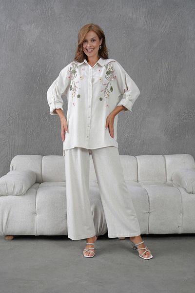 BURRASCA Embroidered Stone Linen Suit