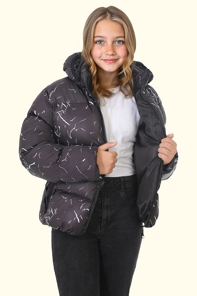 Royalside Girl's Black Puffer Jacket - Detachable Hood, Water and Windproof, with Pockets