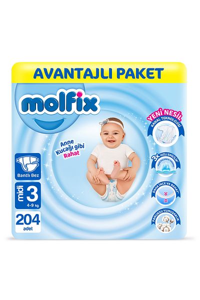 Molfix Baby Diapers Size 3 Midi Advantageous Package 204 Pieces