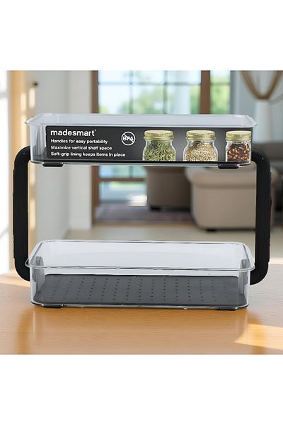 Madesmart منظم توابل خالٍ من مادة BPA، مكون من مستويين، باللونين الأسود والشفاف
