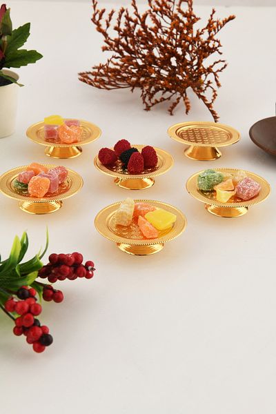 AKSESUAR EVRENİ Pera Gold Set of 6 Sugar Bowl Turkish Delight Bowl Snack Bowl Coffee Side Presentation Bowl Decorative Special Serrated