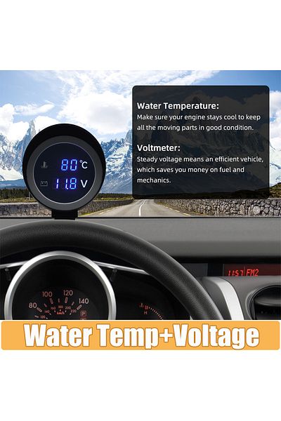 ZMFJH Car Led Digital 2 In 1 Truck Water Temp Gauge Temperature Sensor Temperatura Moto Voltmeter Vol...