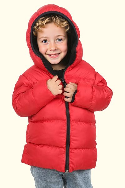 Royalside Boy's Red Inner Fleece Hooded Waterproof Wind Resistant Inflatable Winter Jacket & Coat