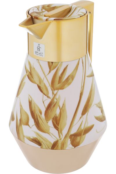 Alsaif Gallery Lydia Pro Beige Thermos With Golden Hand Branch Pattern, 1 Liter